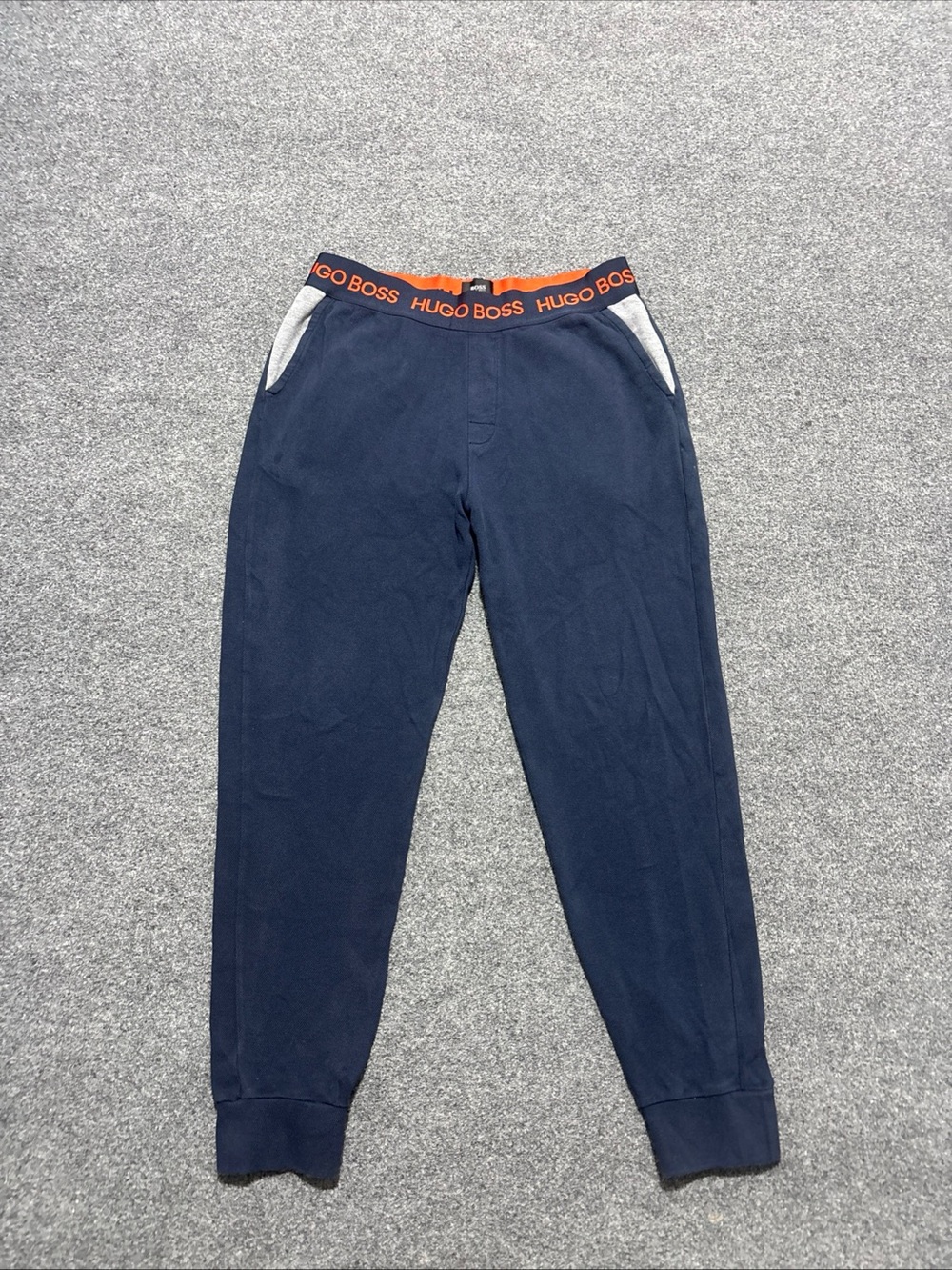 Hugo Boss Jogger Lounge Pants Mens XL Navy Blue Orange Logo Waistband